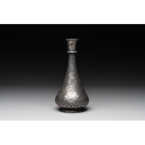 1198 - A bidriware vase, a steel hookah cup and three copper alloy hookah mounts, India/Persia, 19th C.H.: ... 