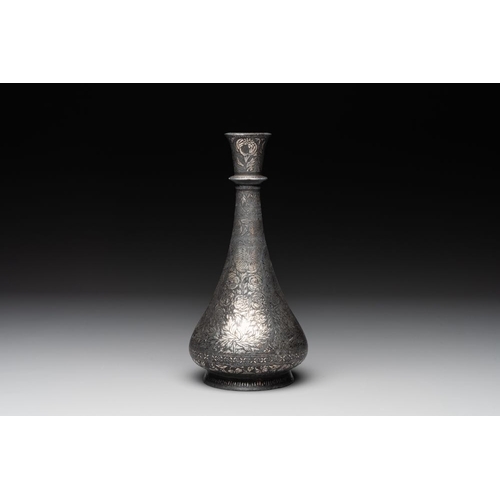 1198 - A bidriware vase, a steel hookah cup and three copper alloy hookah mounts, India/Persia, 19th C.H.: ... 