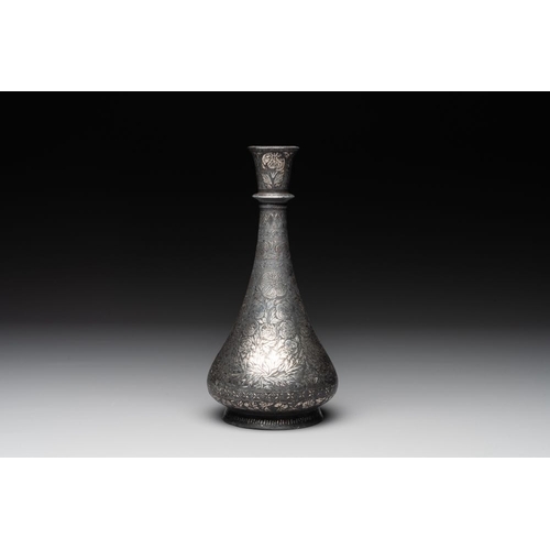 1198 - A bidriware vase, a steel hookah cup and three copper alloy hookah mounts, India/Persia, 19th C.H.: ... 