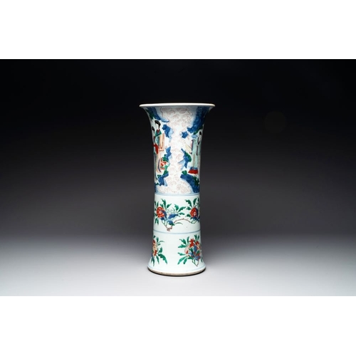 12 - A Chinese wucai 'gu' vase with narrative design, Transitional periodH.: 53 cm