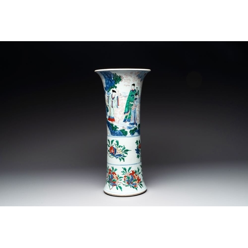 12 - A Chinese wucai 'gu' vase with narrative design, Transitional periodH.: 53 cm