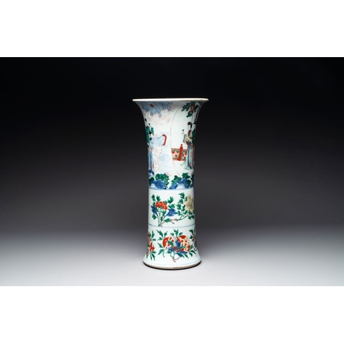 12 - A Chinese wucai 'gu' vase with narrative design, Transitional periodH.: 53 cm