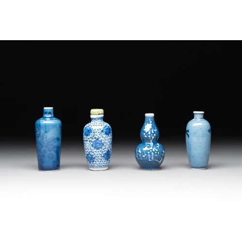 142 - Three Chinese powder blue-ground blue and white snuff bottles and one blue and white snuff bottle, 1... 