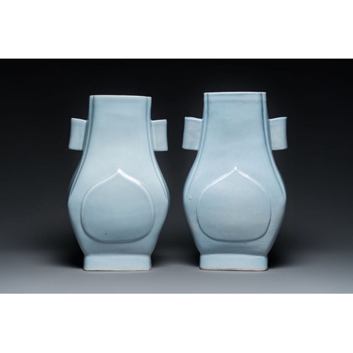 152 - A pair of Chinese lavender-blue-glazed 'fanghu' vases, Guangxu mark and of the periodH.: 32 cm... 