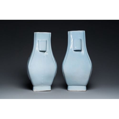 152 - A pair of Chinese lavender-blue-glazed 'fanghu' vases, Guangxu mark and of the periodH.: 32 cm... 