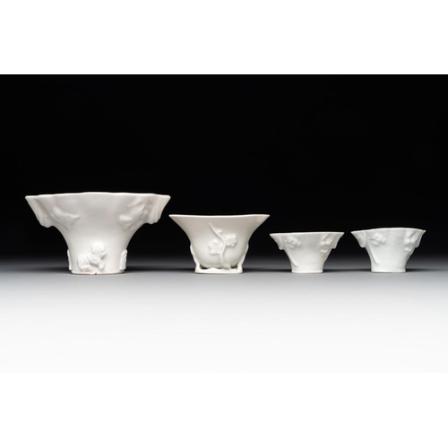 167 - Seven Chinese Dehua blanc de Chine wares, 18th C. and laterL.: 12,5 cm - H.: 7 cm (the largest cup)D... 