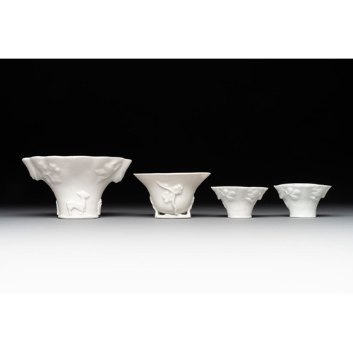 167 - Seven Chinese Dehua blanc de Chine wares, 18th C. and laterL.: 12,5 cm - H.: 7 cm (the largest cup)D... 