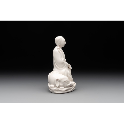 170 - A Chinese Dehua blanc de Chine Guanyin, He Chaozong  mark, 19th C.H.: 13 cm