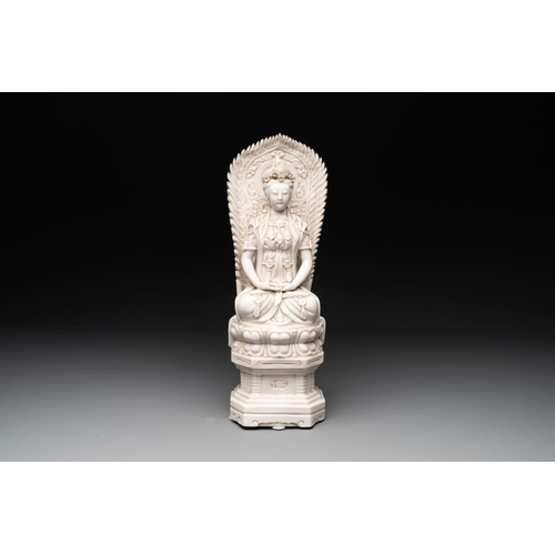 172 - A Chinese Dehua blanc de Chine seated Guanyin, Qianlong mark, RepublicH.: 40 cm