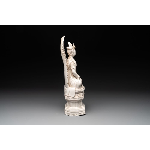 172 - A Chinese Dehua blanc de Chine seated Guanyin, Qianlong mark, RepublicH.: 40 cm