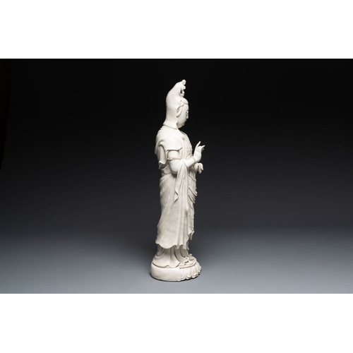 174 - A large Chinese Dehua blanc de Chine Guanyin, He Chaozong and Xuande mark, RepublicH.: 77,5 cm... 