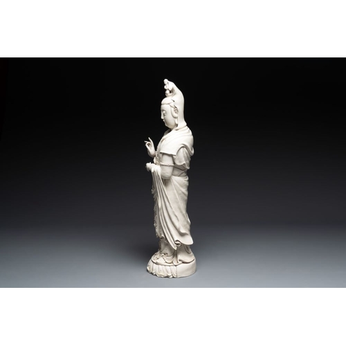 174 - A large Chinese Dehua blanc de Chine Guanyin, He Chaozong and Xuande mark, RepublicH.: 77,5 cm... 