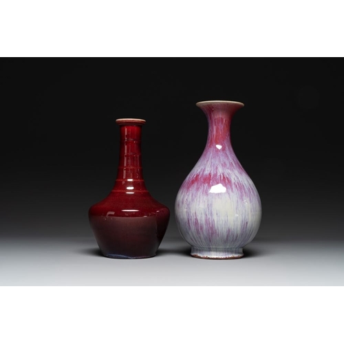 182 - Two Chinese flambe-glazed vases, 19th C.H.: 32,5 cm (the tallest vase)H.: 29 cm (the smallest vase)... 