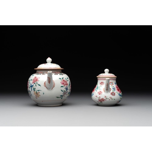 216 - Two Chinese famille rose teapots with floral design, Yongzheng/QianlongL.: 18 cm - H.: 14 cm (the la... 