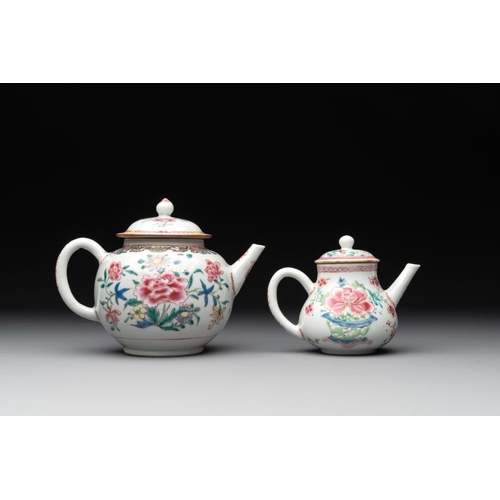 216 - Two Chinese famille rose teapots with floral design, Yongzheng/QianlongL.: 18 cm - H.: 14 cm (the la... 