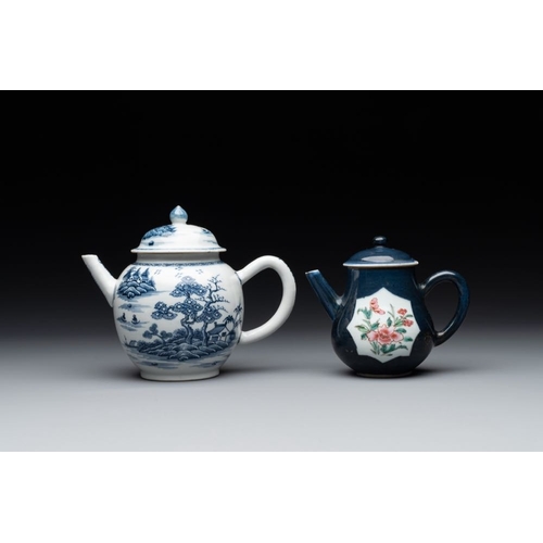 219 - Four Chinese blue, white and famille rose teapots, Yongzheng/QianlongL.: 18 cm - H.: 14 cm (the larg... 