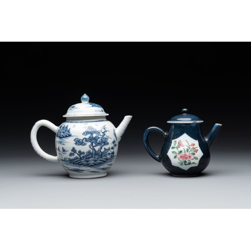 219 - Four Chinese blue, white and famille rose teapots, Yongzheng/QianlongL.: 18 cm - H.: 14 cm (the larg... 