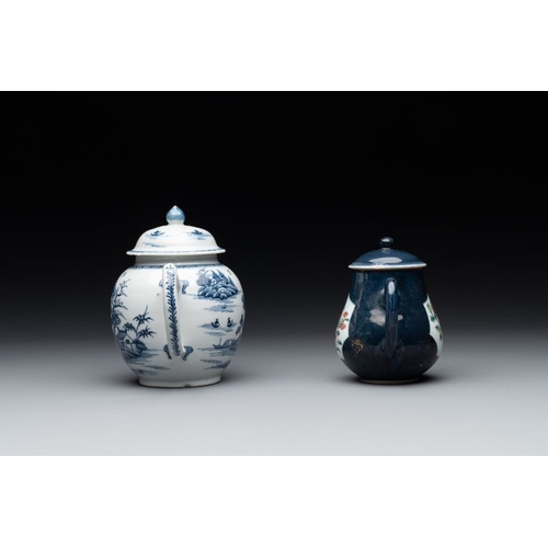 219 - Four Chinese blue, white and famille rose teapots, Yongzheng/QianlongL.: 18 cm - H.: 14 cm (the larg... 