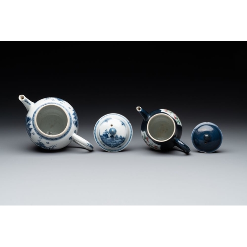 219 - Four Chinese blue, white and famille rose teapots, Yongzheng/QianlongL.: 18 cm - H.: 14 cm (the larg... 