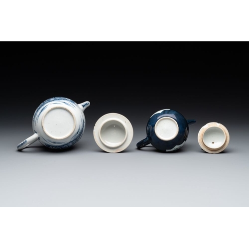 219 - Four Chinese blue, white and famille rose teapots, Yongzheng/QianlongL.: 18 cm - H.: 14 cm (the larg... 