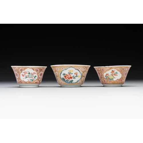 221 - A varied collection of five Chinese famille rose cups and six saucers, Yongzheng/QianlongDia.: 13 (t... 