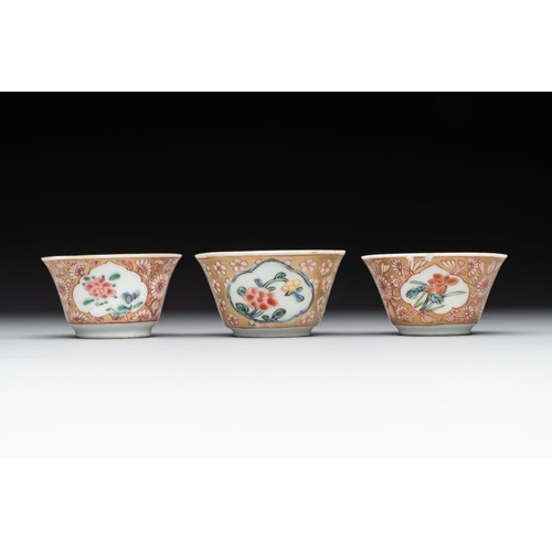 221 - A varied collection of five Chinese famille rose cups and six saucers, Yongzheng/QianlongDia.: 13 (t... 