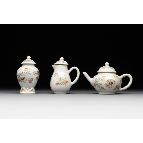 222 - A rare complete Chinese famille rose 8-person miniature tea service comprising 28 pieces, QianlongL.... 