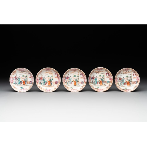 223 - Six Chinese Canton famille rose 'mandarin subject' cups and ten saucers, QianlongDia.: 9 cm (the sau... 