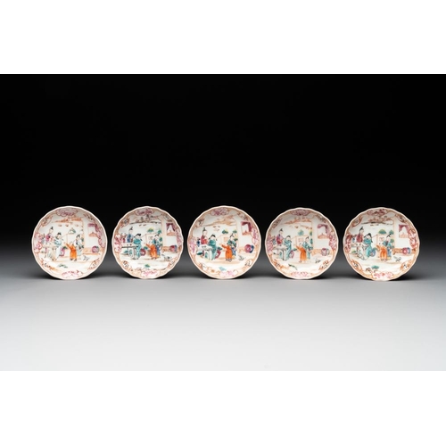 223 - Six Chinese Canton famille rose 'mandarin subject' cups and ten saucers, QianlongDia.: 9 cm (the sau... 