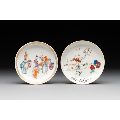 224 - Six Chinese Canton famille rose 'mandarin subject' cups and seven saucers, Yongzheng/QianlongDia.: 1... 