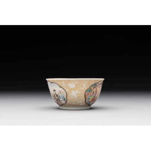 229 - A fine Chinese Canton famille rose 'mandarin subject' cup and saucer, QianlongDia.: 12 cm (the sauce... 