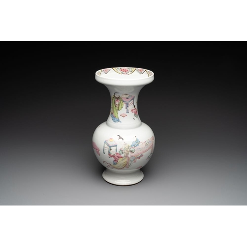 235 - A fine Chinese famille rose vase with figural design, YongzhengH.: 35,7 cm