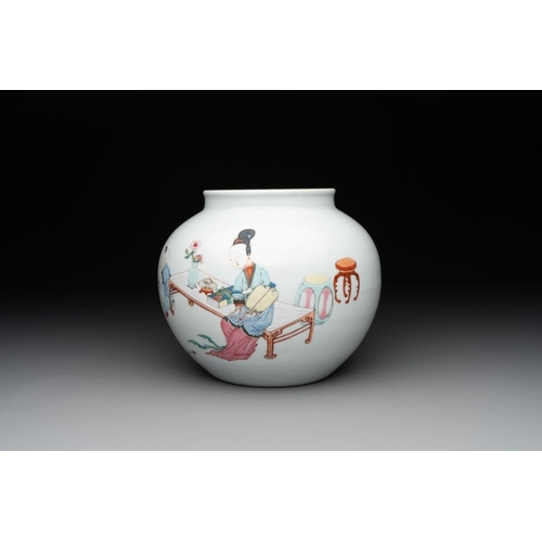 237 - An extremely rare Chinese famille rose globular 'lady and boys' jar, YongzhengH.: 17,6 cm
Provenance... 