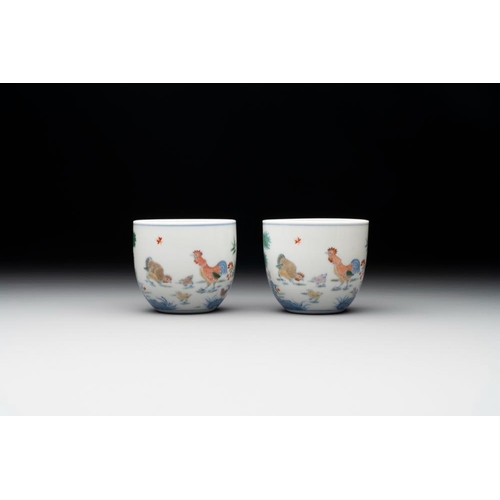 242 - A pair of extremely rare imperial Chinese doucai 'chicken' cups, Chenghua mark, Yongzheng/QianlongDi... 