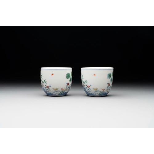 242 - A pair of extremely rare imperial Chinese doucai 'chicken' cups, Chenghua mark, Yongzheng/QianlongDi... 