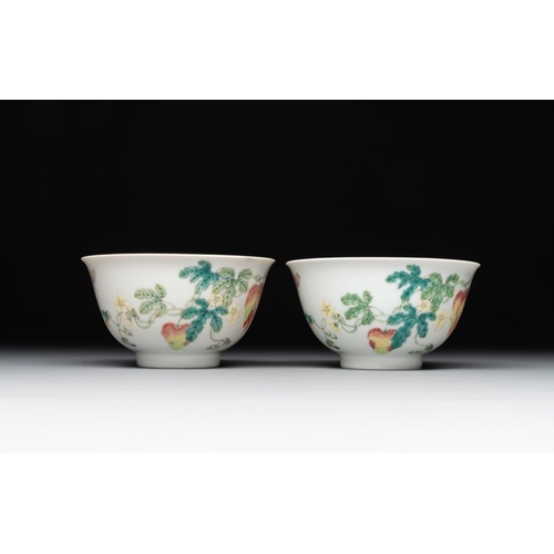 245 - A pair of imperial Chinese famille rose 'balsam pear' bowls, Jiaqing mark and of the periodDia.: 10,... 