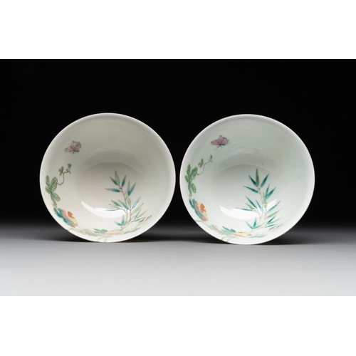 245 - A pair of imperial Chinese famille rose 'balsam pear' bowls, Jiaqing mark and of the periodDia.: 10,... 