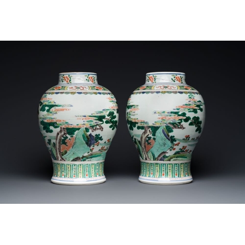 26 - A pair of Chinese famille verte 'Shou Lao' vases, KangxiH.: 35,5 cm