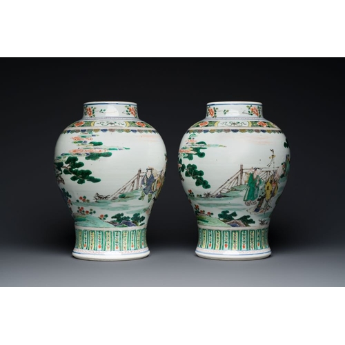 26 - A pair of Chinese famille verte 'Shou Lao' vases, KangxiH.: 35,5 cm