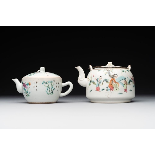 272 - A varied collection of seven Chinese famille rose, verte and monochrome wares, 19th C.H.: 21,5 cm (t... 