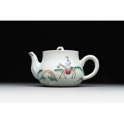 273 - A Chinese blue and white 'dragon' vase, a famille rose 'millefleurs' vase and a teapot, Qianlong mar... 