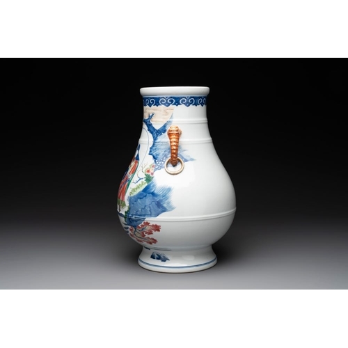 289 - A Chinese famille rose 'hu' vase with figural design, Jiaqing mark, 19/20th C.H.: 36,5 cm... 