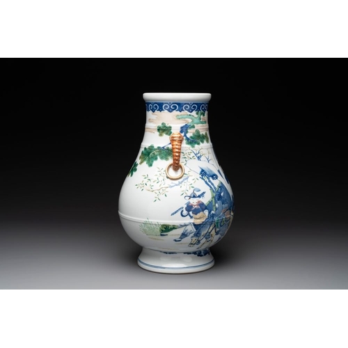 289 - A Chinese famille rose 'hu' vase with figural design, Jiaqing mark, 19/20th C.H.: 36,5 cm... 