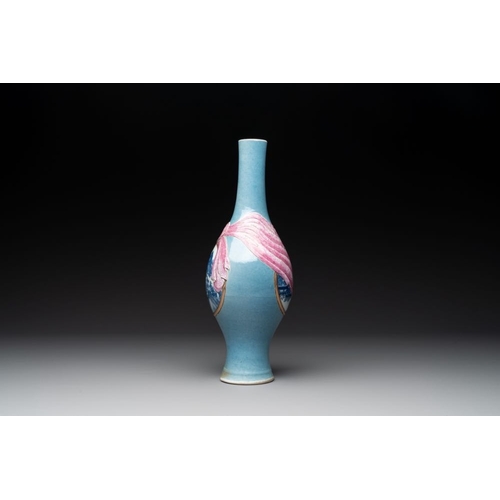 293 - A rare Chinese blue, white and famille rose vase with landscape design, Guangxu mark, dated 1908H.: ... 