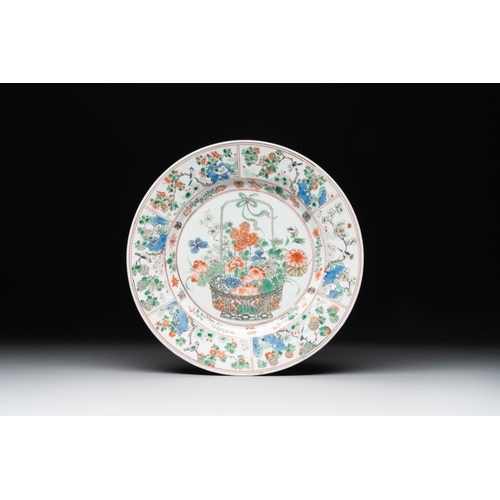 30 - A Chinese famille verte 'flower basket' dish, ding mark, KangxiDia.: 27 cm
... 