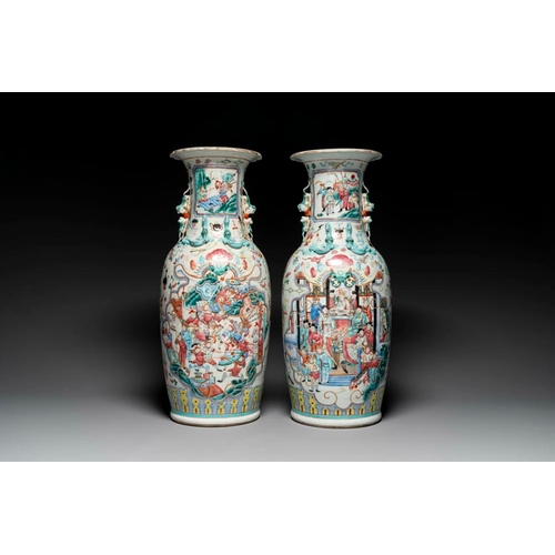 309 - A pair of Chinese famille rose vases with narrative design, 19th C.H.: 62 cm


... 