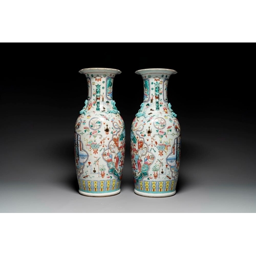 309 - A pair of Chinese famille rose vases with narrative design, 19th C.H.: 62 cm


... 