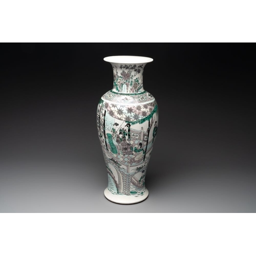 320 - A large Chinese verte biscuit vase with narrative design, Kangxi mark, 19th C.H.: 59,3cm
... 