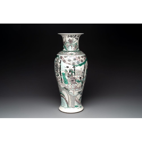 320 - A large Chinese verte biscuit vase with narrative design, Kangxi mark, 19th C.H.: 59,3cm
... 