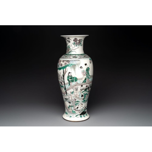 320 - A large Chinese verte biscuit vase with narrative design, Kangxi mark, 19th C.H.: 59,3cm
... 